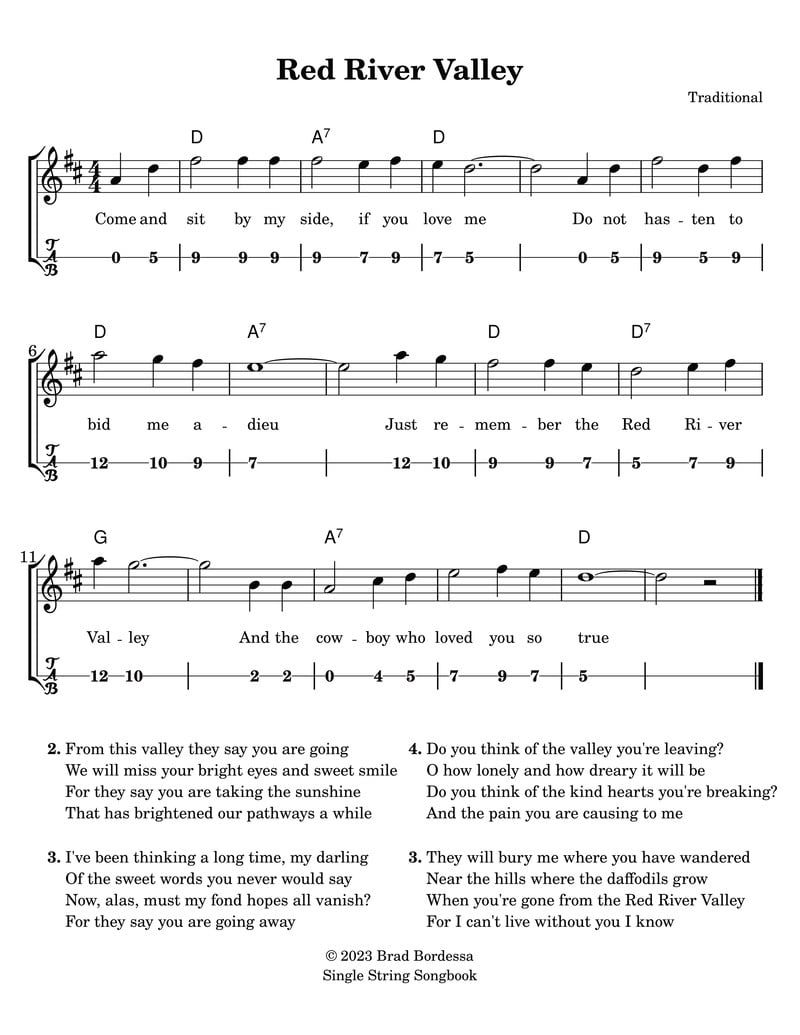 red river valley ukulele sheet music screenshot