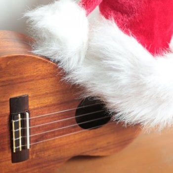 ukulele with santa hat
